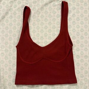 Free People Red Ribbed Crop Top